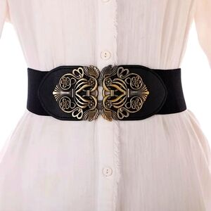 Retro Style Elegant Black‎ and Gold Elastic Women's Belt One Size